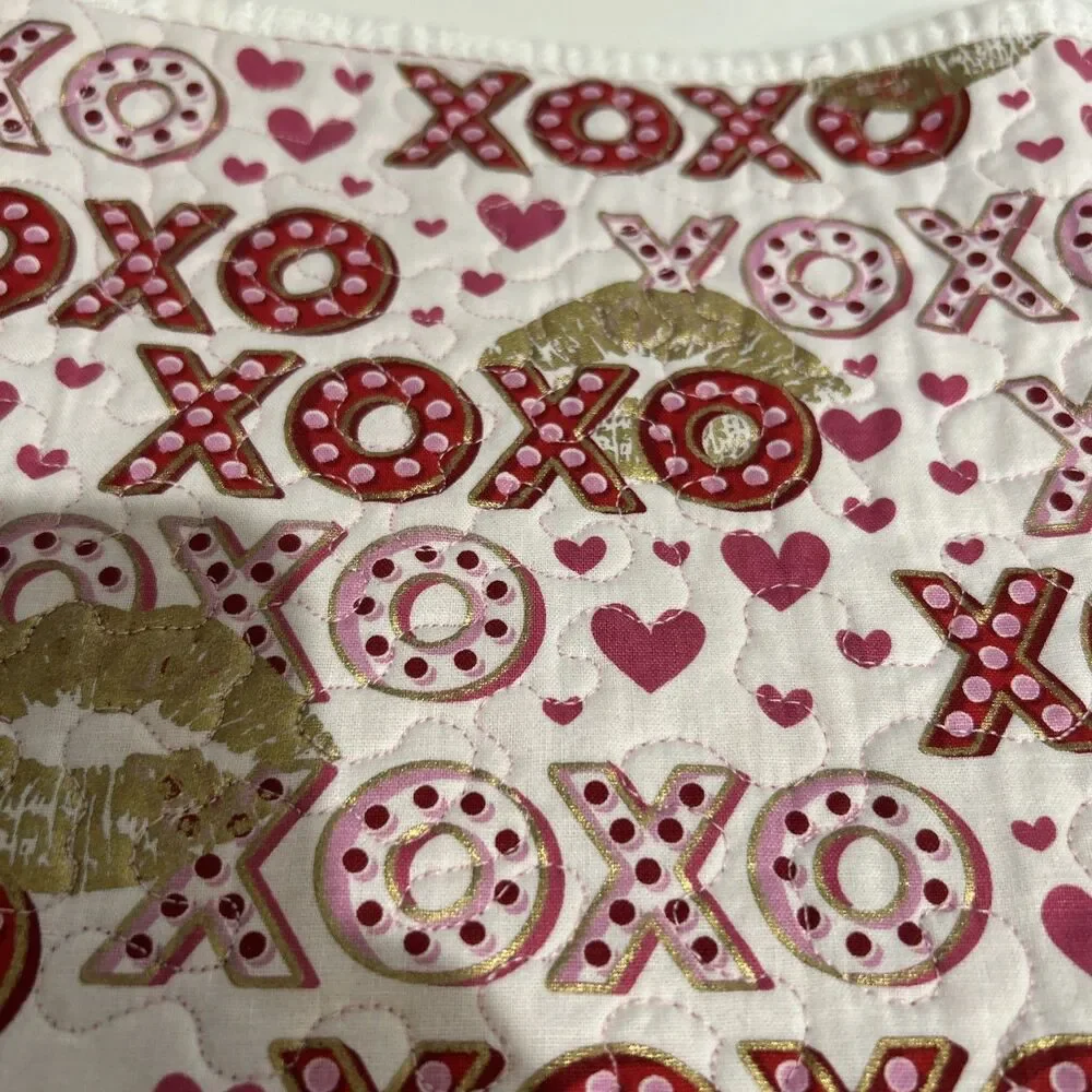 Handmade Quilted Pink & White Table Runner Dresser Pad Reversible 9.5